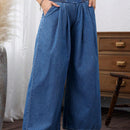 LUNE Jeans sueltos de pierna ancha con cinturilla plisada, bolsillos diagonales y dobladillos plegados