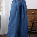LUNE Jeans sueltos de pierna ancha con cinturilla plisada, bolsillos diagonales y dobladillos plegados