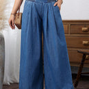 LUNE Jeans sueltos de pierna ancha con cinturilla plisada, bolsillos diagonales y dobladillos plegados