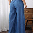LUNE Jeans sueltos de pierna ancha con cinturilla plisada, bolsillos diagonales y dobladillos plegados