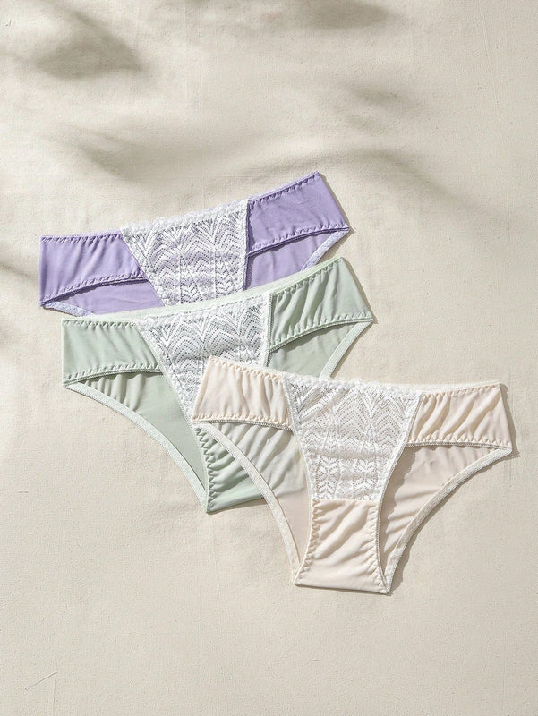 Ropa Interior De Encaje De Triangulo De Bloque De Color Para Mujer