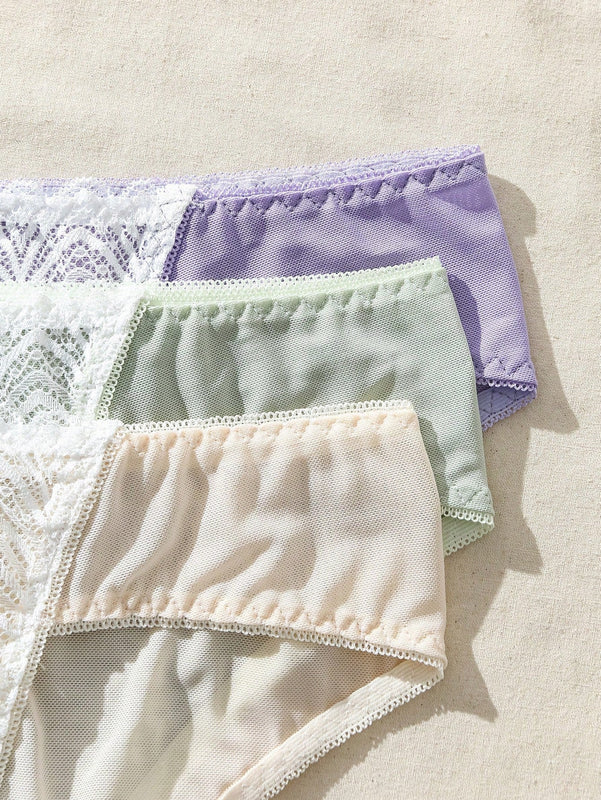 Ropa Interior De Encaje De Triangulo De Bloque De Color Para Mujer