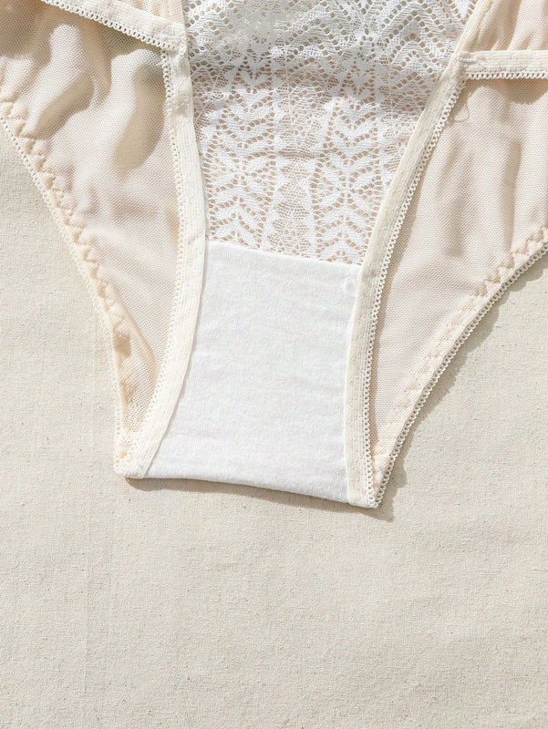 Ropa Interior De Encaje De Triangulo De Bloque De Color Para Mujer