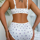 Conjunto de ropa interior femenina con estampado floral y decoracion de lazo