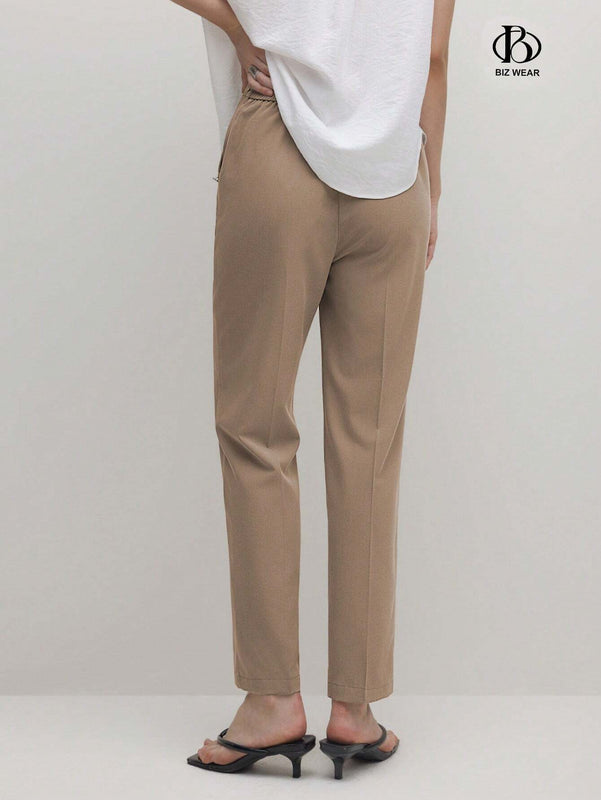 BIZwear Pantalones casuales rectos de unicolor para mujer con bolsillos