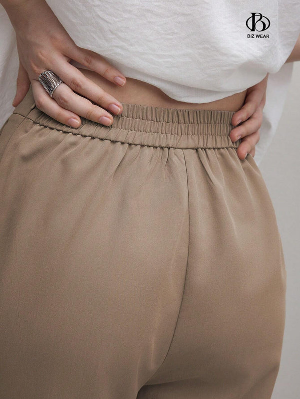 BIZwear Pantalones casuales rectos de unicolor para mujer con bolsillos