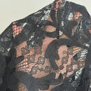 LUNE Camisa de manga acampanada pleatada de parche de encaje transparente de unicolor para primavera y verano