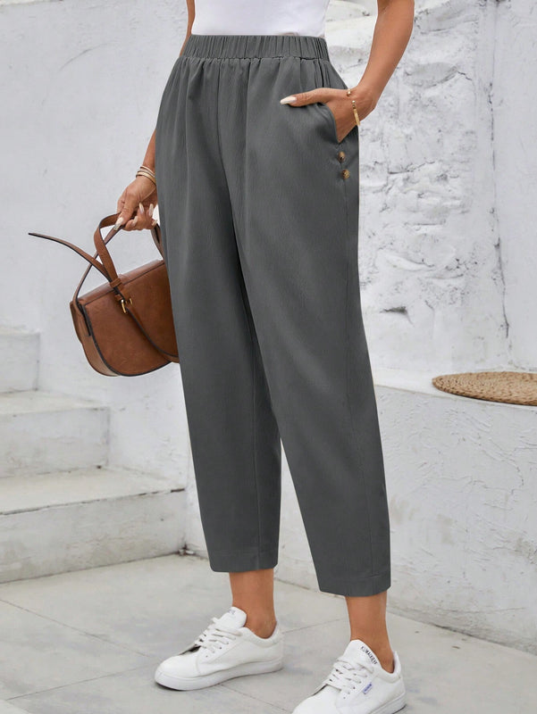 EMERY ROSE Pantalones casuales de verano para mujer con cintura elastica y bolsillos