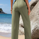Emery rose pantalones largos casuales rectos y sueltos con cintura elastica, bolsillos y estampado de tenido anudado para mujer