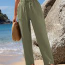 Emery rose pantalones largos casuales rectos y sueltos con cintura elastica, bolsillos y estampado de tenido anudado para mujer