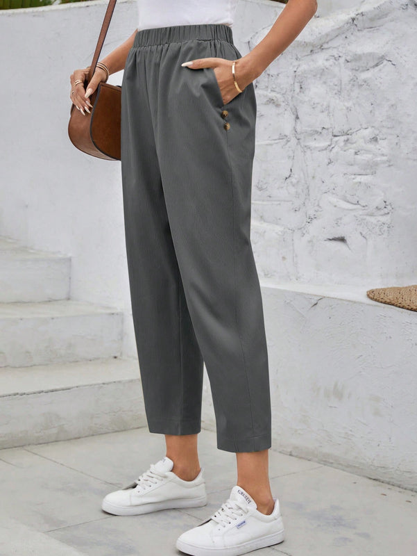 EMERY ROSE Pantalones casuales de verano para mujer con cintura elastica y bolsillos