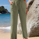 Emery rose pantalones largos casuales rectos y sueltos con cintura elastica, bolsillos y estampado de tenido anudado para mujer