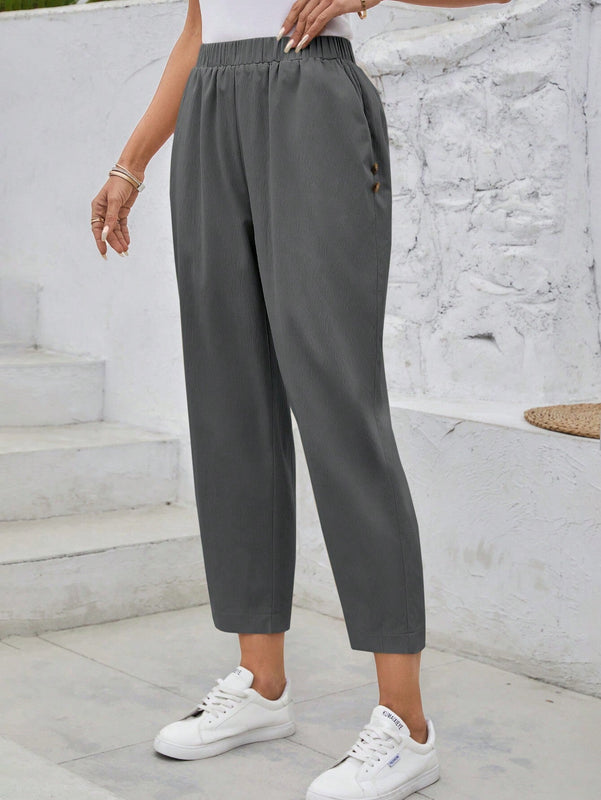 EMERY ROSE Pantalones casuales de verano para mujer con cintura elastica y bolsillos