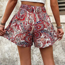 VCAY Shorts de mujer estampados con diseno plisado (patron aleatorio)