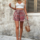 VCAY Shorts de mujer estampados con diseno plisado (patron aleatorio)