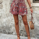 VCAY Shorts de mujer estampados con diseno plisado (patron aleatorio)