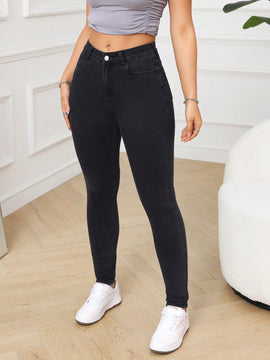 Tall Pantalones largos de mezclilla simple de uso diario unicolor para mujeres