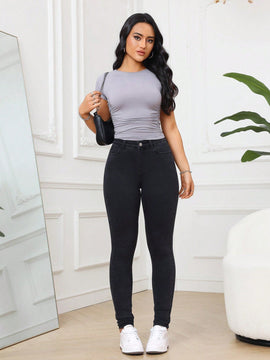 Tall Pantalones largos de mezclilla simple de uso diario unicolor para mujeres
