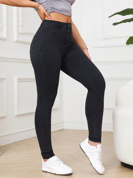 Tall Pantalones largos de mezclilla simple de uso diario unicolor para mujeres
