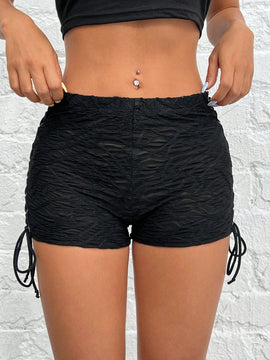PETITE Shorts negros de encaje jacquard con cordones laterales para mujer