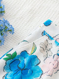 WYWH Pantalones cortos de linea A con cintura elastica en azul y blanco, impresos con flores en estilo romantico de campo veraniego para mujer con bolsillos laterales