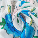 WYWH Pantalones cortos de linea A con cintura elastica en azul y blanco, impresos con flores en estilo romantico de campo veraniego para mujer con bolsillos laterales