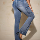 SXY Jeans acampanados para mujer, simples y a la moda con varios bolsillos