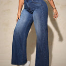 SXY Jeans casuales de pierna ancha y ajuste suelto para mujeres con bolsillos