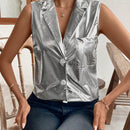 Essnce Camisa sin mangas de color solido con cuello de material metalico