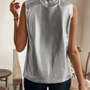 Essnce Camisa sin mangas de color solido con cuello de material metalico