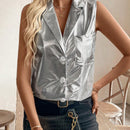 Essnce Camisa sin mangas de color solido con cuello de material metalico