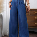 LUNE Jeans de pierna ancha para mujer con diseno plisado