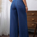 LUNE Jeans de pierna ancha para mujer con diseno plisado