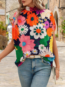 Clasi Blusa estampada de flores Dopamina con mangas murcielago y lazo trasero