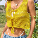 EZwear Chaleco de punto sin mangas con lazo y frente abierto para el verano