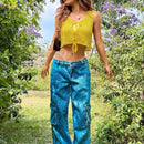 EZwear Chaleco de punto sin mangas con lazo y frente abierto para el verano
