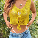 EZwear Chaleco de punto sin mangas con lazo y frente abierto para el verano