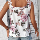LUNE Camisa sin mangas de moda para mujer con cuello en V profundo, tirantes florales y corte irregular para ropa casual de playa