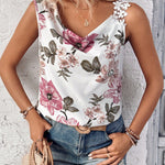LUNE Camisa sin mangas de moda para mujer con cuello en V profundo, tirantes florales y corte irregular para ropa casual de playa