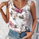 LUNE Camisa sin mangas de moda para mujer con cuello en V profundo, tirantes florales y corte irregular para ropa casual de playa