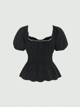 MOD Camisa de manga inflada con lazo frontal para damas, estilo de verano