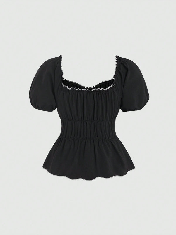 MOD Camisa de manga inflada con lazo frontal para damas, estilo de verano
