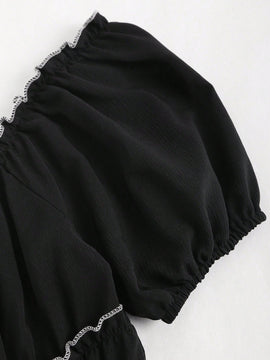 MOD Camisa de manga inflada con lazo frontal para damas, estilo de verano
