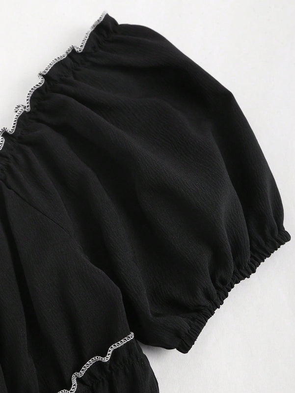 MOD Camisa de manga inflada con lazo frontal para damas, estilo de verano