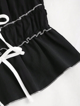 MOD Camisa de manga inflada con lazo frontal para damas, estilo de verano