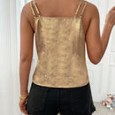 Prive Camisa casual de verano sin mangas con doble capa de cuello en V, tirantes y pliegues.
