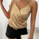 Prive Camisa casual de verano sin mangas con doble capa de cuello en V, tirantes y pliegues.