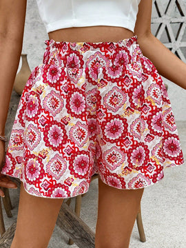 VCAY Shorts informales de estilo vacacional con estampado completo y cintura alta para Verano