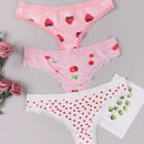 Mujer 3 piezas Tanga sexy dulce ribete con encaje en contraste con corazon & con cereza & con patron de fresa