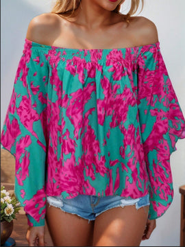 LUNE Blusa De Hombros Descubiertos Estampada Para Mujer, Adecuado Para Verano